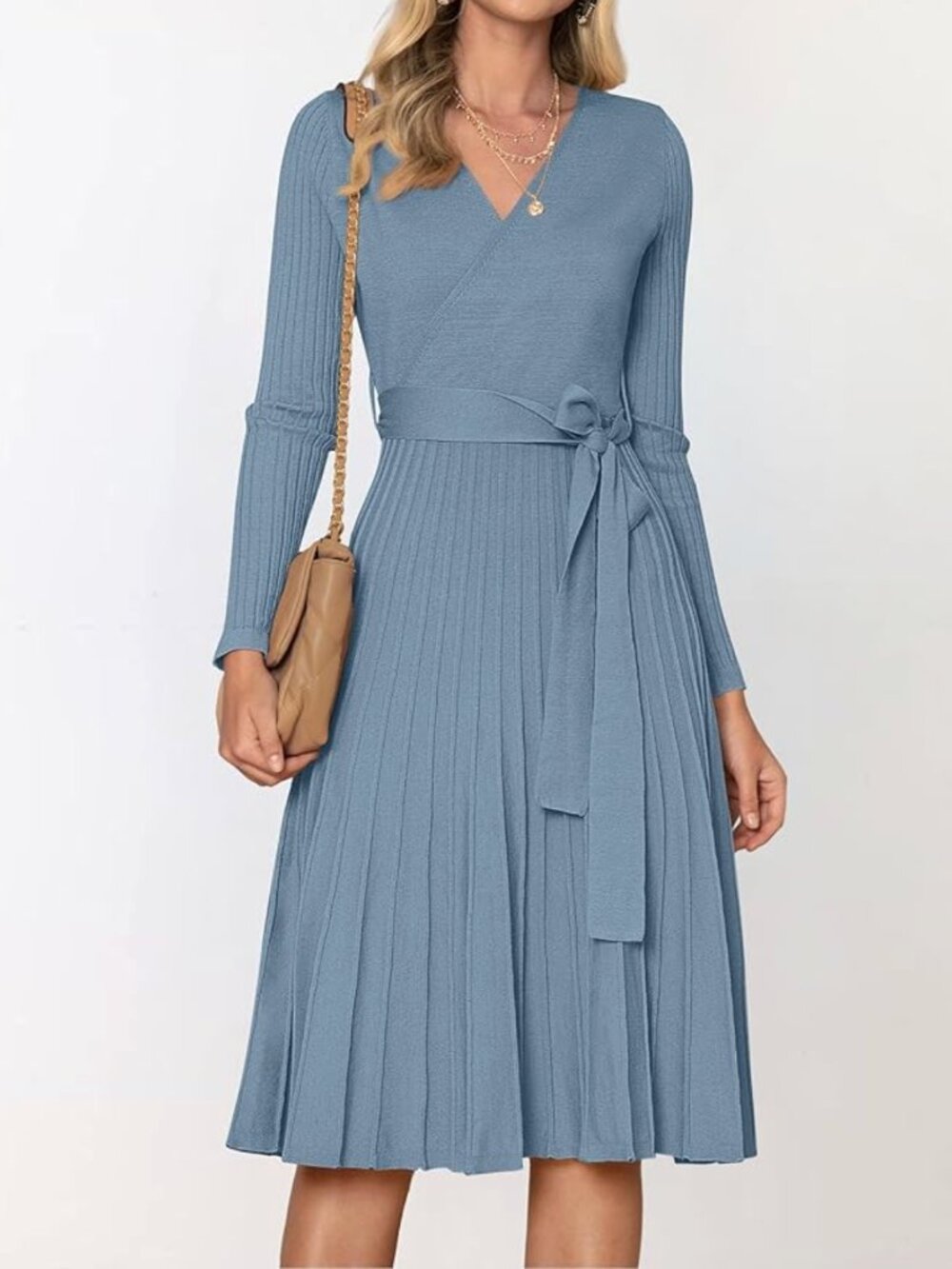 Zesica Women's Spring Long Sleeve Sweater Dress with Belt